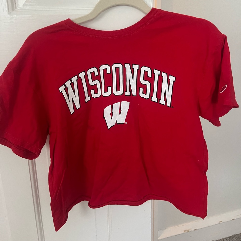 Wisconsin Red and White Cropped Tshirt